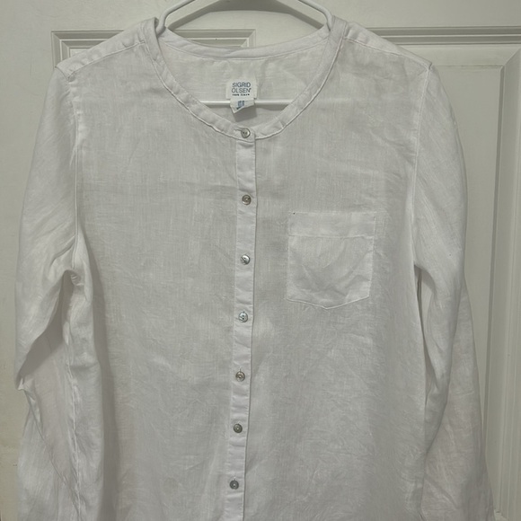 Sigrid Olsen White Linen Shirt size medium button-down - Picture 3 of 5